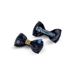 Girls Rhinestone Hair Bow Clip with Floral Details