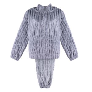 Zip-Up Wavy Furry Pajama Set